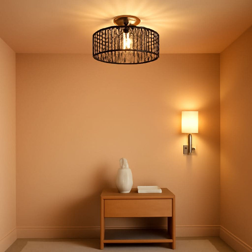 Dark Brown Hand Woven Rattan Ceiling Light With Dimmable LED