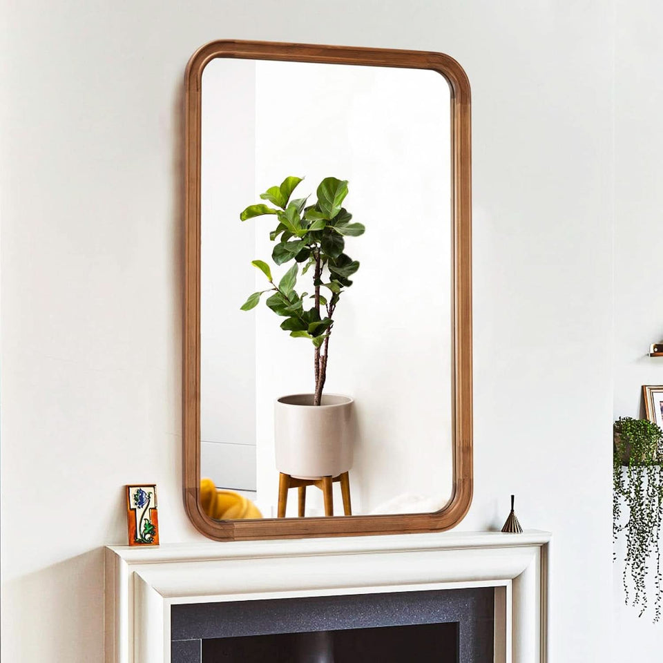 Wood Framed Bathroom Mirror 24x36 Inch Wall Mounted