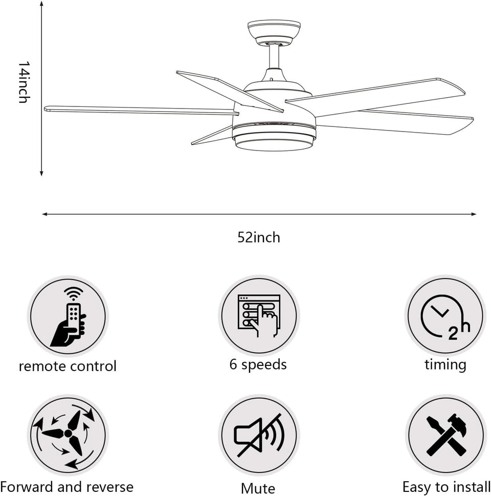52 Inch White Ceiling Fan With Dimmable LED Lights