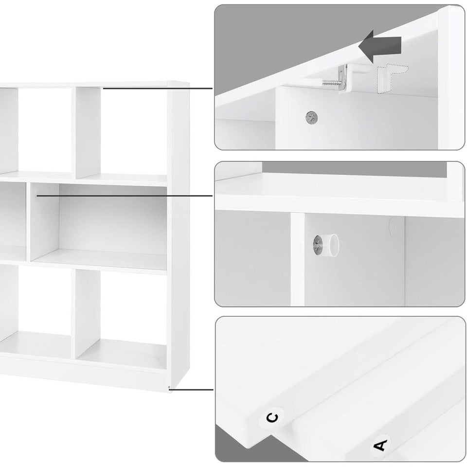 White Bookcase With 8 Open Compartments Freestanding Storage Shelf 11x35.4x39.4