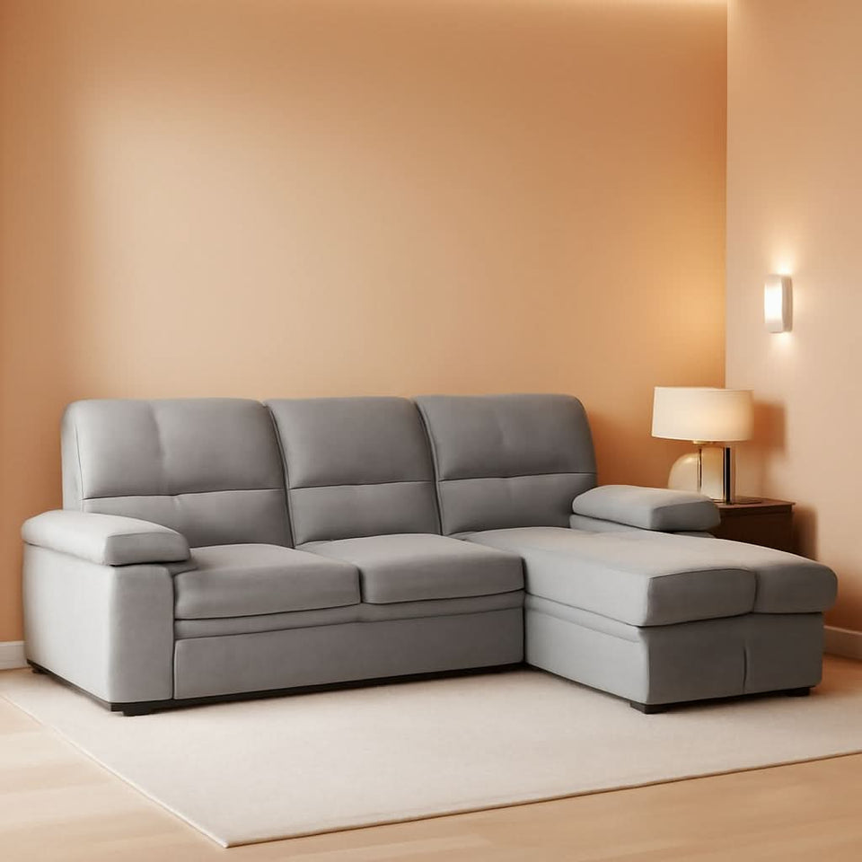 Gray Velvet Reversible Sleeper Sectional Sofa With Storage