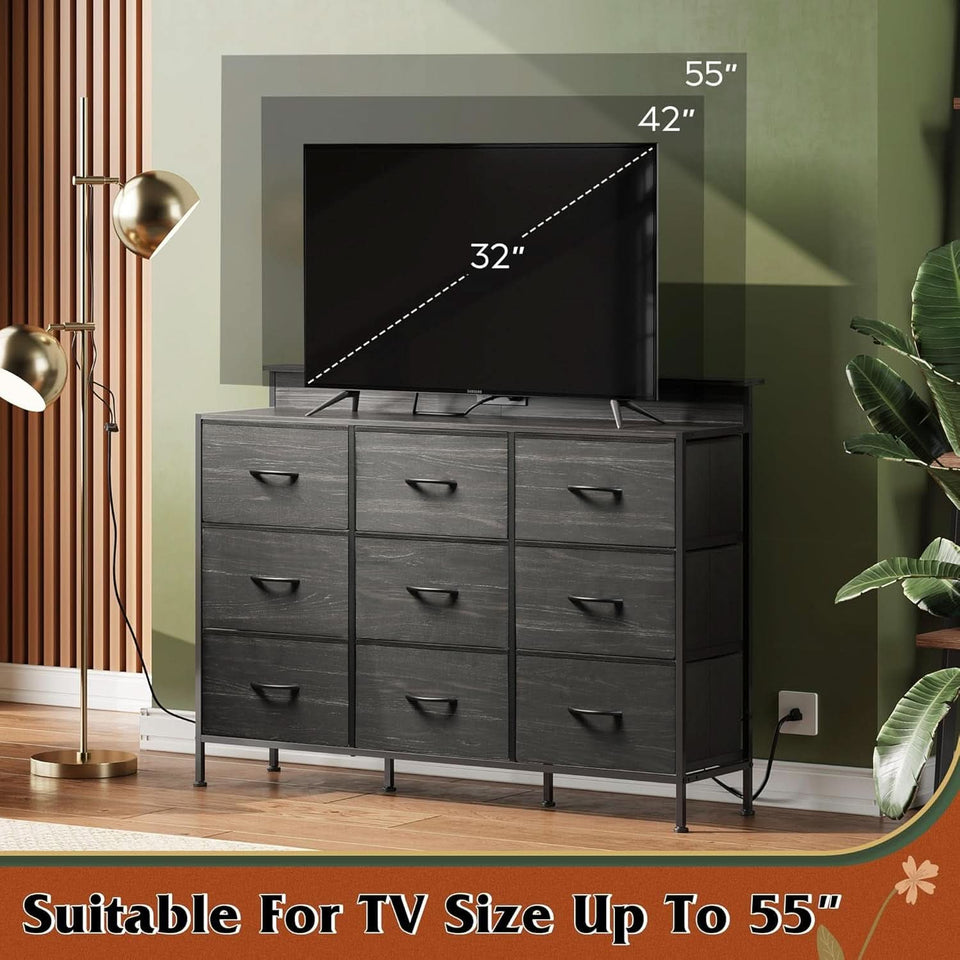 Dresser TV Stand 55 Inch With LED Lighting And Charging