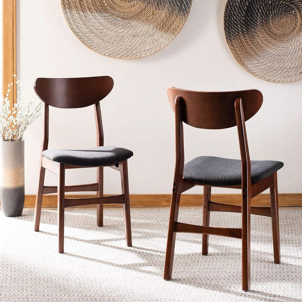 Walnut Finish Dining Chairs With Black Cushions Set Of 2