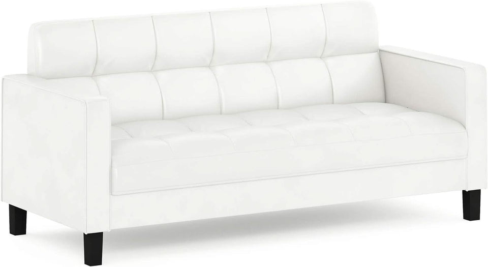 Two Seater Tufted Black Faux Leather Loveseat for Living Room