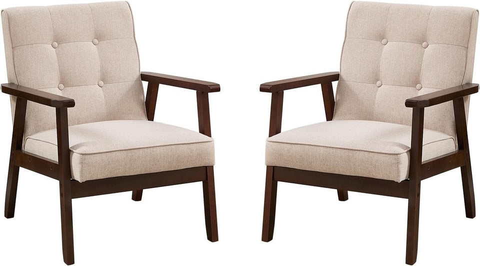 Mid-Century Fabric Upholstered Armchair Set Of Two