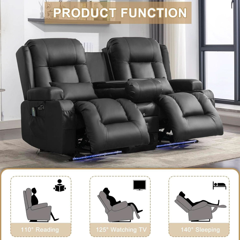 Power Reclining Loveseat With Massage And LED Lighting