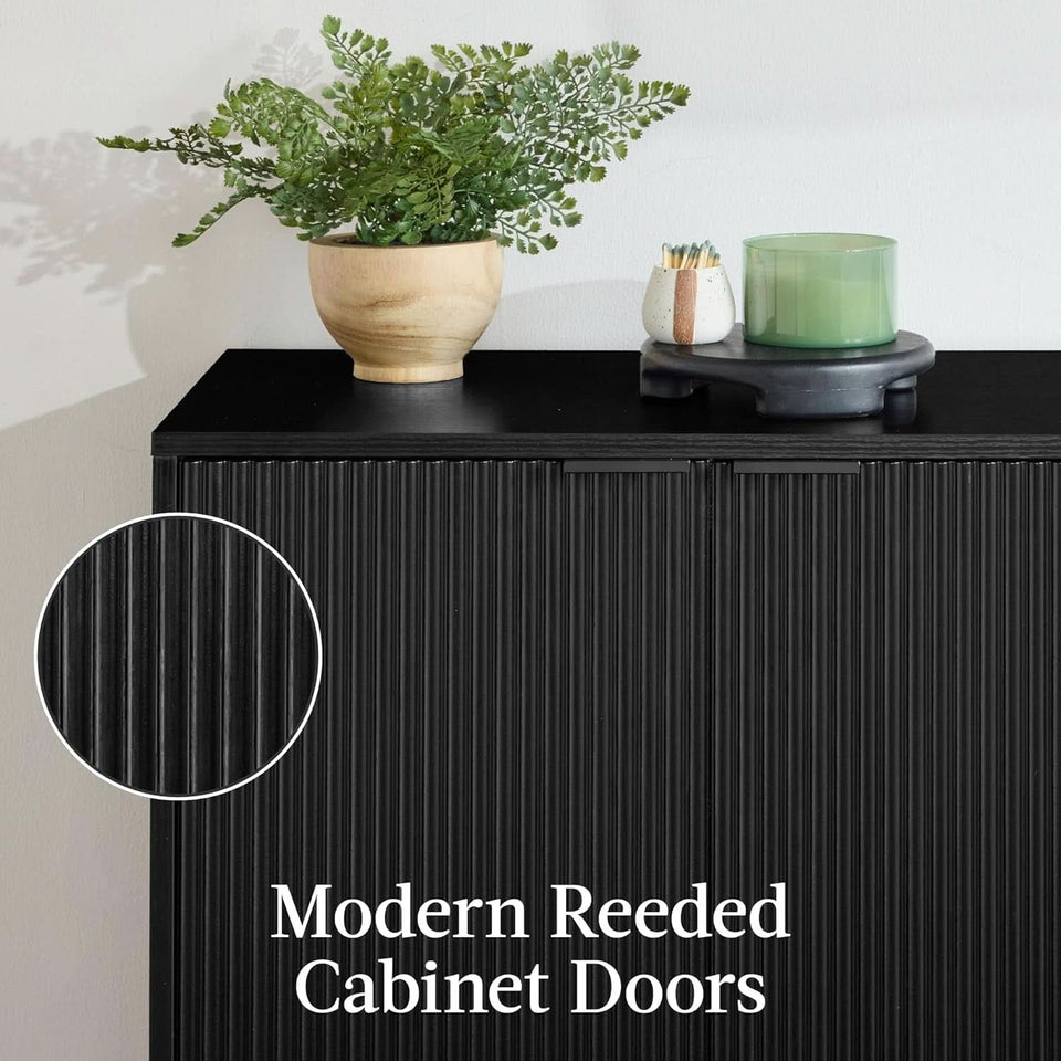 Black Two Door Modern Entryway Storage Cabinet Reeded Doors