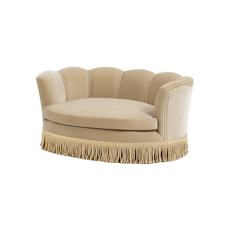 Clara 34.5" Scalloped Pet Sofa Bed with Performance Velvet - Fawn