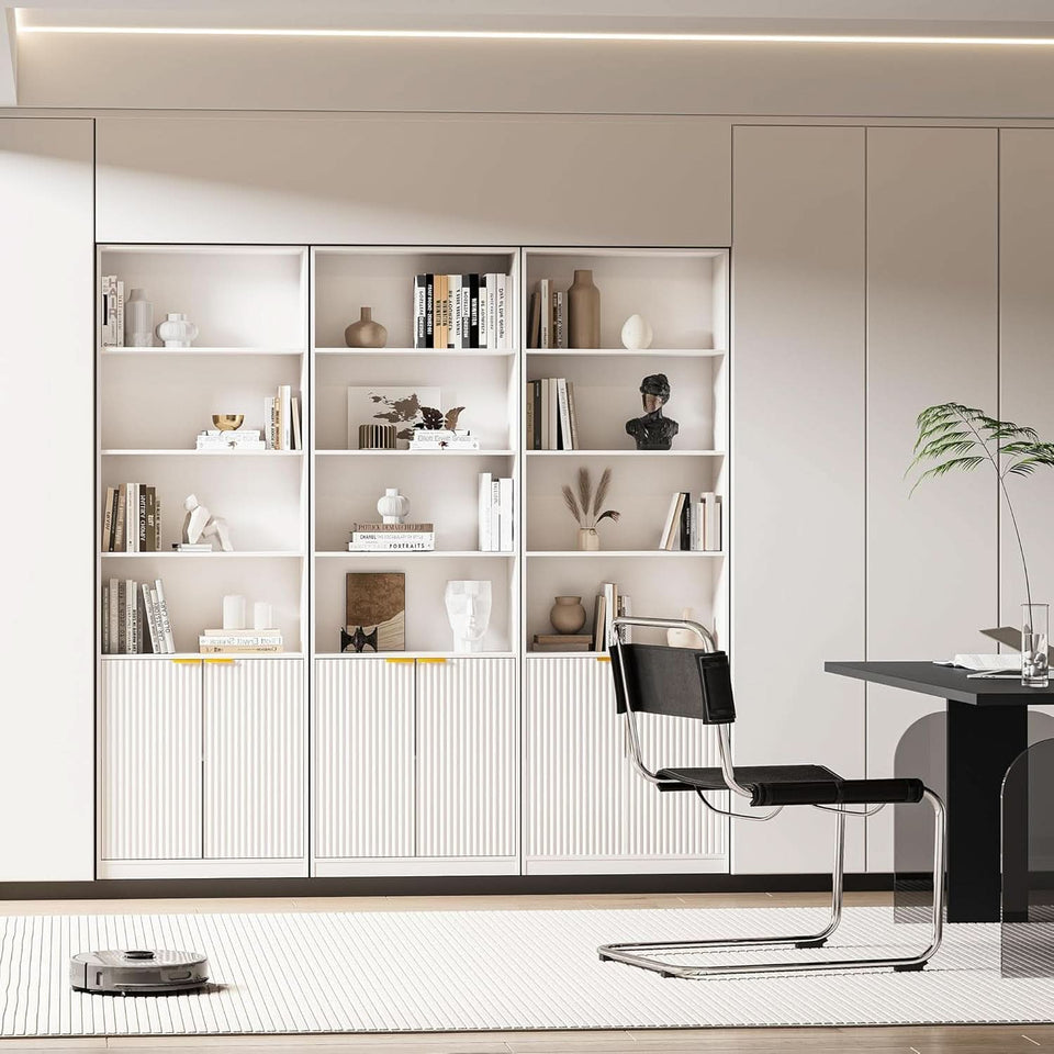72 Inch Tall Bookcase With Doors 7 Tier Storage Enclosed Cabinets