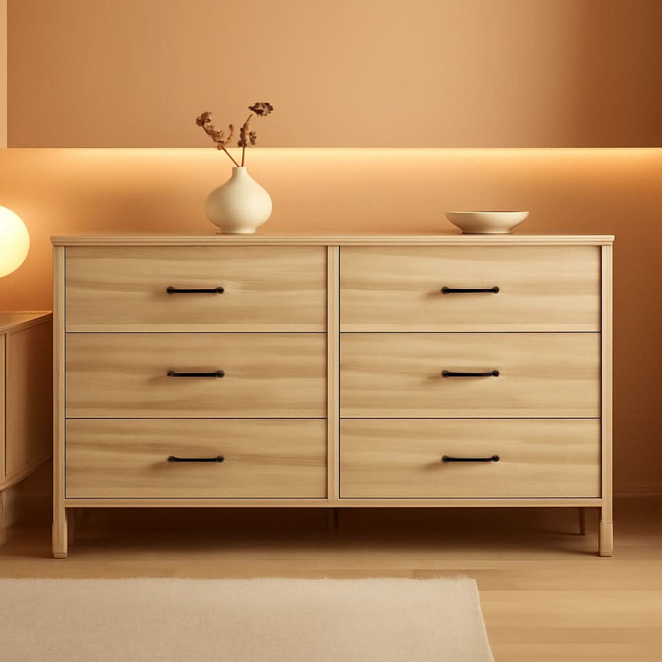 Mid-Century Modern 6 Drawer Dresser With Chevron Pattern