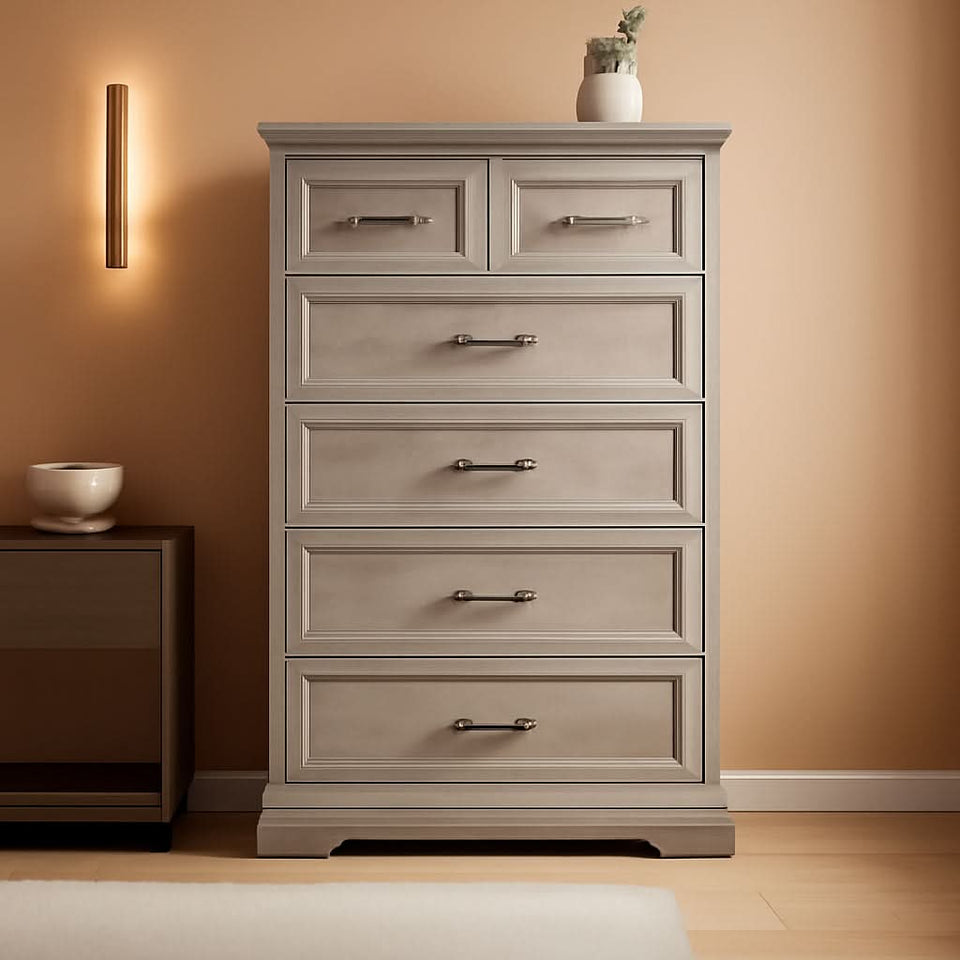 Greywash SolidWood FortyNineInch ExtraTall Six Drawer Dresser
