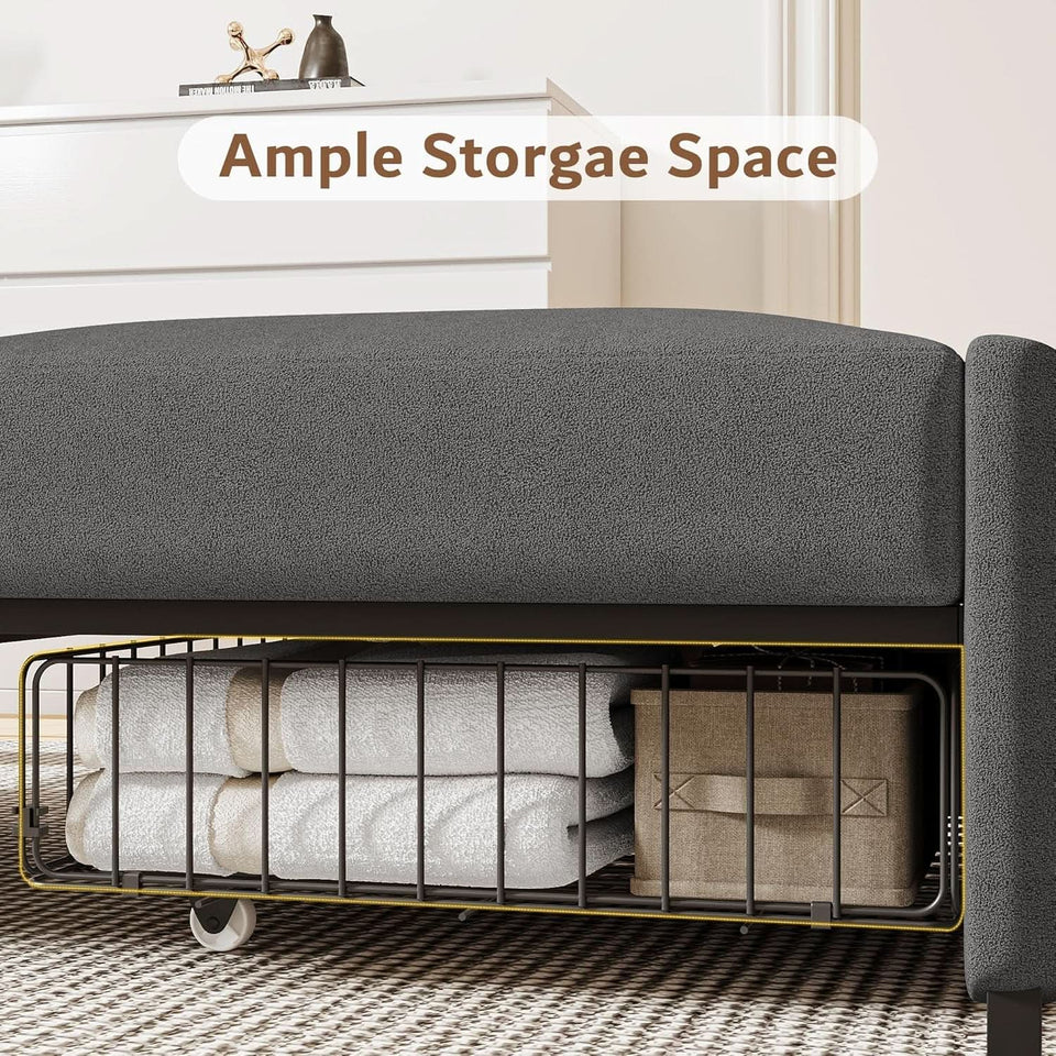 Dark Gray Lambswool Fabric Textured Sofa Bed Chair Storage