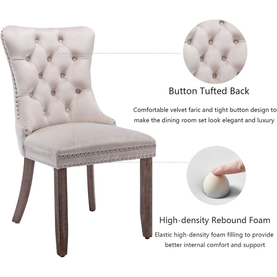 Beige Velvet Dining Chairs Set Of Six Tufted Wingback