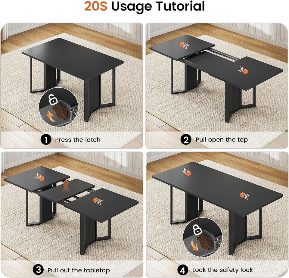 63 Inch Extendable MDF Board Dining Table Set Black Finish