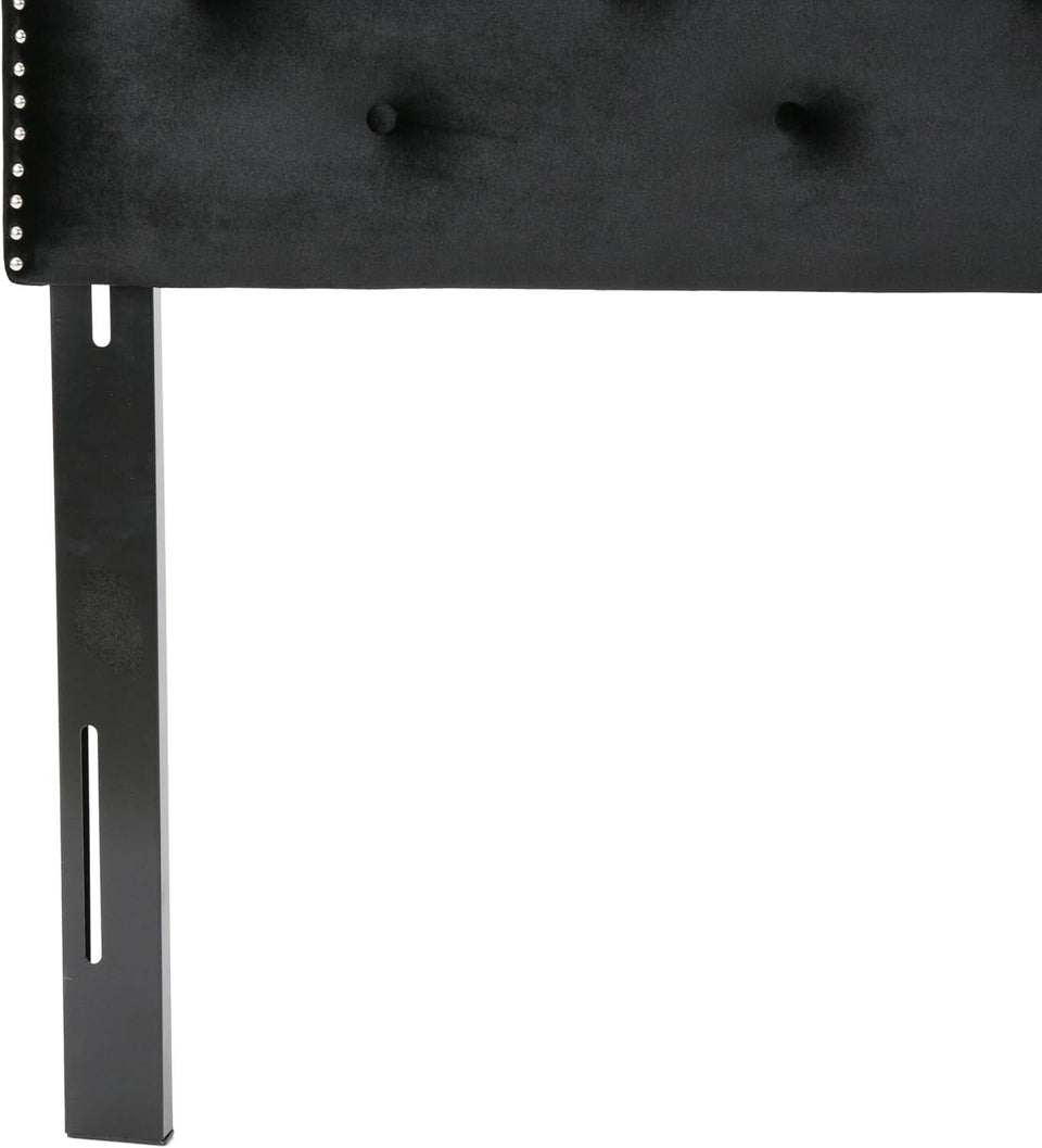 Contemporary Black Velvet Headboard with Button Tufted Design