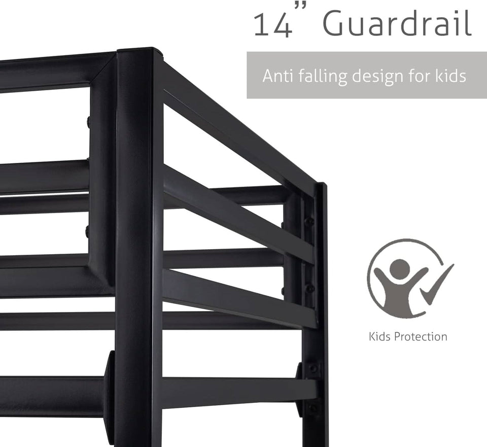 Twin Over Twin Metal Bunk Bed Black Guardrail And Ladder