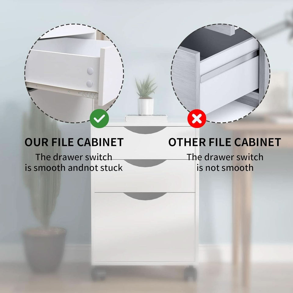 White Mobile File Cabinet 3 Drawer Office Storage Organizer