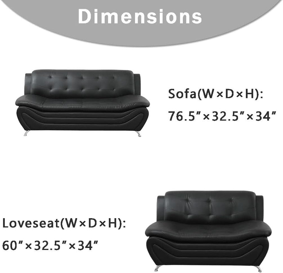 Black Leather Sofa Set With Loveseat For Living Room