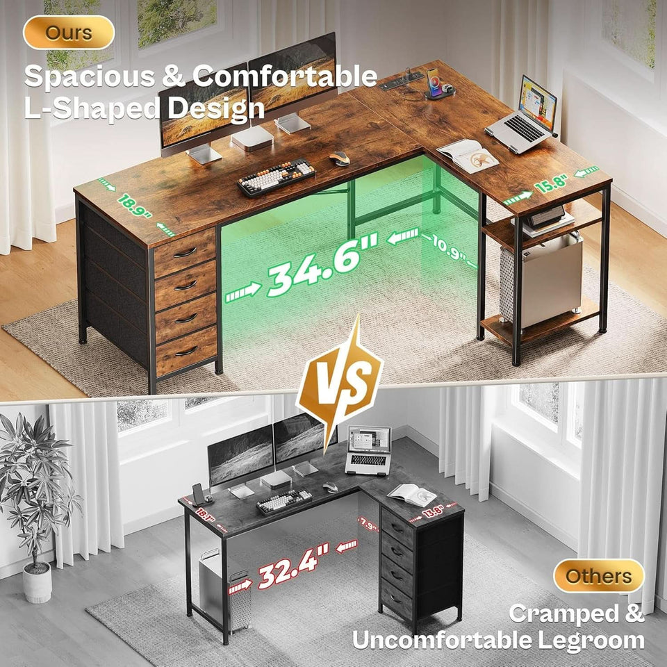 63 Inch L Shaped Desk With Built In Power Outlets And USB