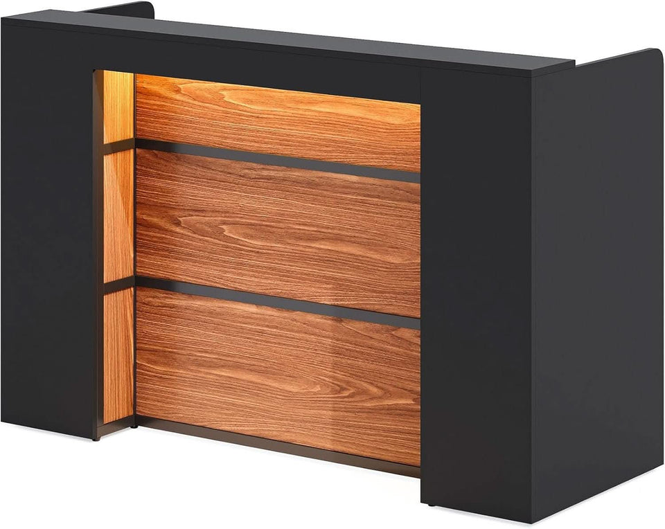 63 Inch Reception Desk Black And Brown Office Counter