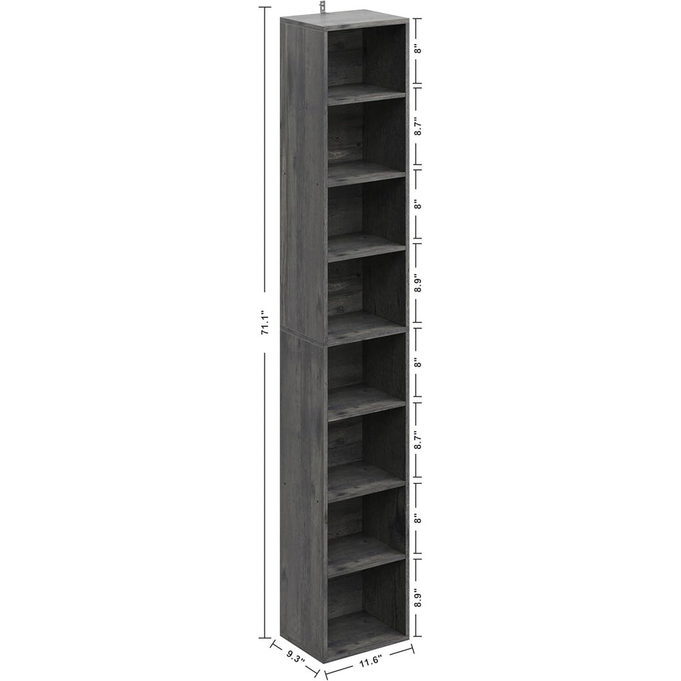 Tall Narrow 8 Tier Corner Bookshelf For Living Room
