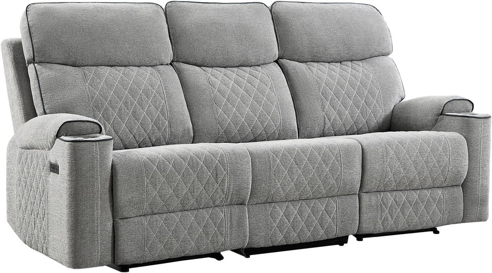 Electric Recliner Sofa USB Type C Ports Light Grey
