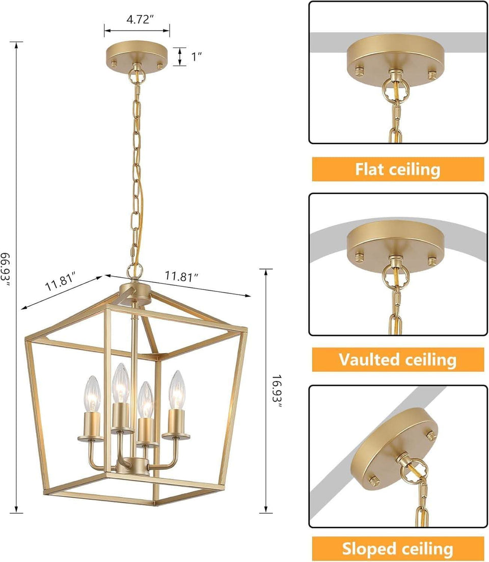 Industrial Gold Four Light Chandelier Lantern Fixture