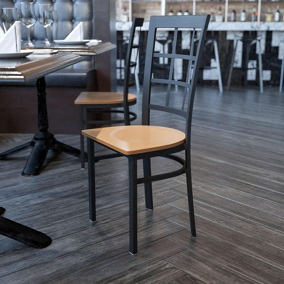 Hercules Series Black Metal Restaurant Chair With Wood Seat