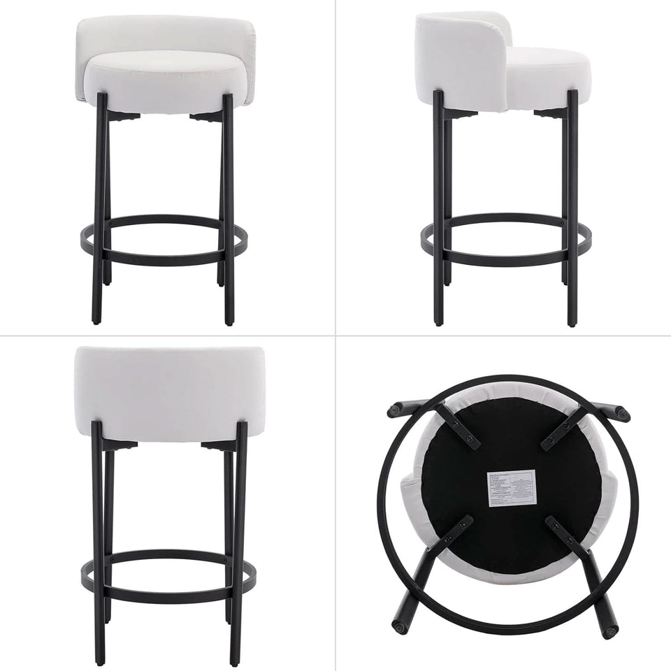 26 Inch Round Faux Leather Bar Stools Set Of 2 White