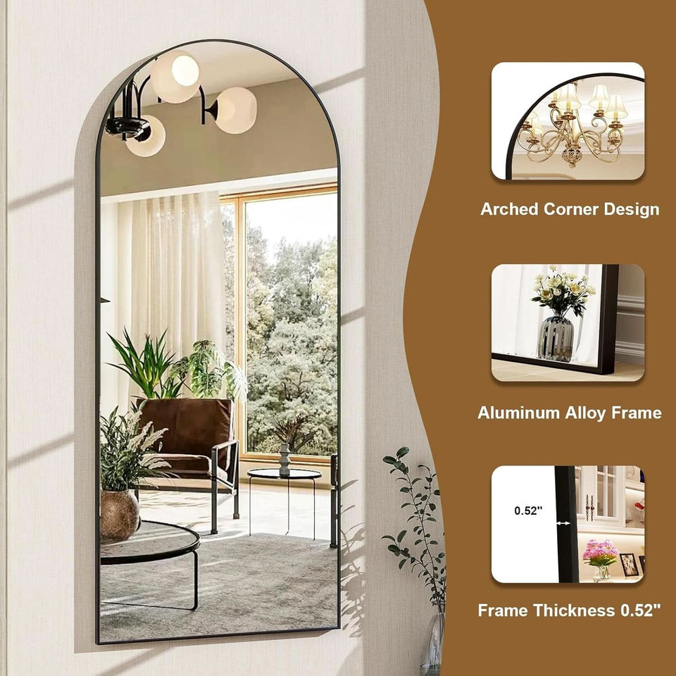 56 Inch Arch Full Length Mirror Black Frame Floor Standing