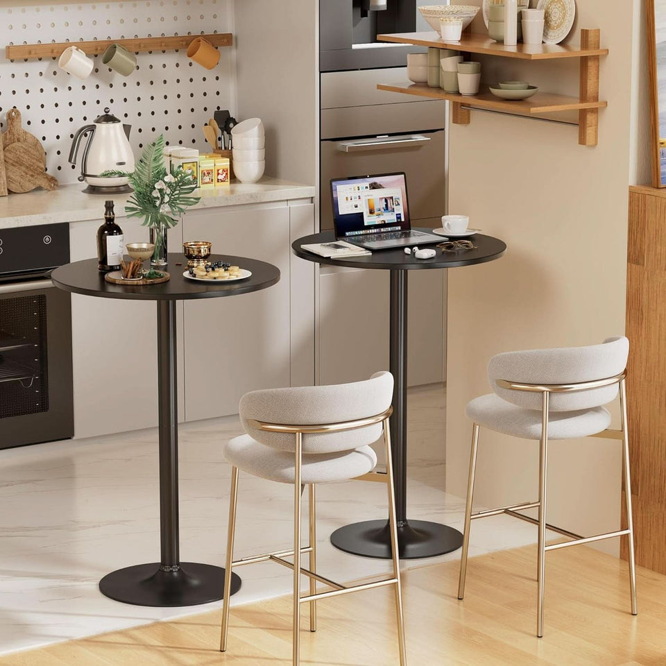Black Circular Bar Table Water proof Coated Metal Base