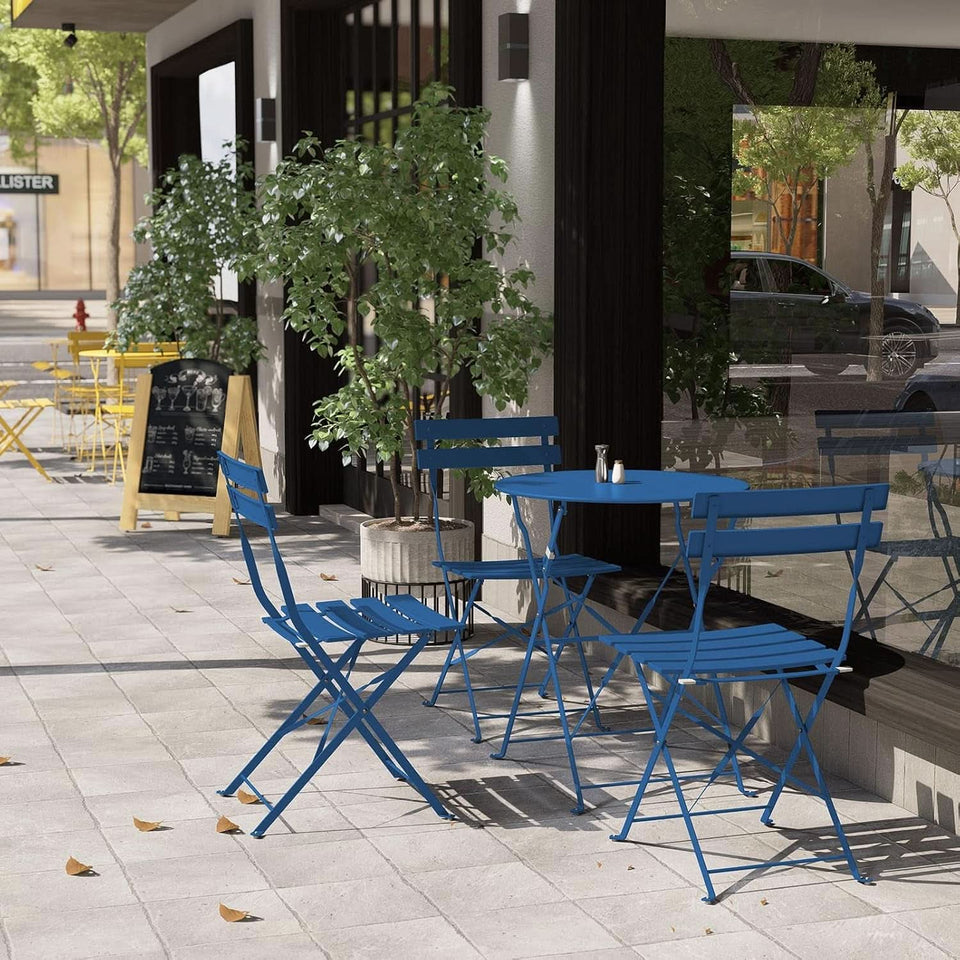 Peacock Blue 3 Piece Folding Bistro Set For Patio Garden