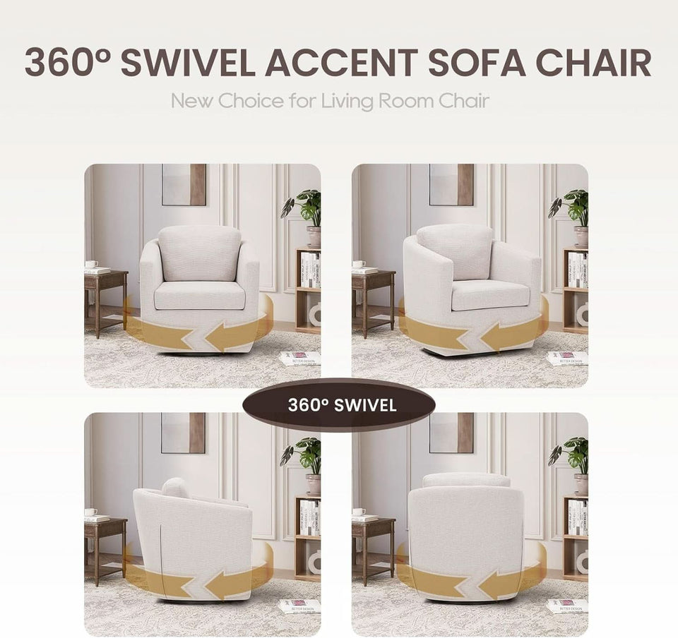 Beige 360 Degrees Swivel Armchairs Fully Assembled