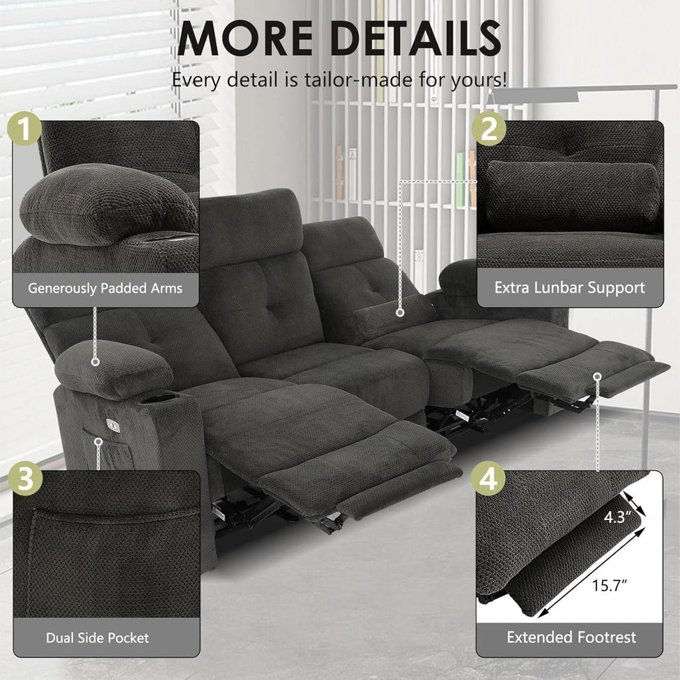 80 Inch Massage Recliner Sofa With Remote And USB Ports