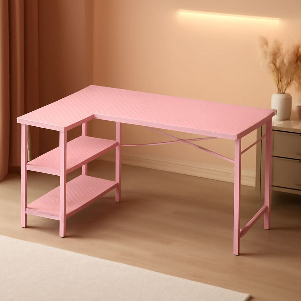 Pink L Shaped Desk 47 Inch Corner Desk For Home Office