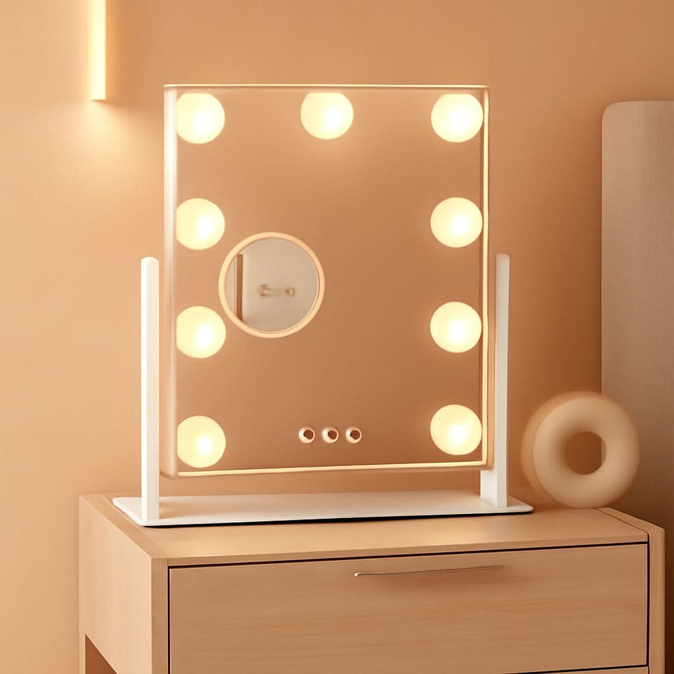 Vanity Mirror With Lights 9 Dimmable Bulbs 3 Color Lighting White