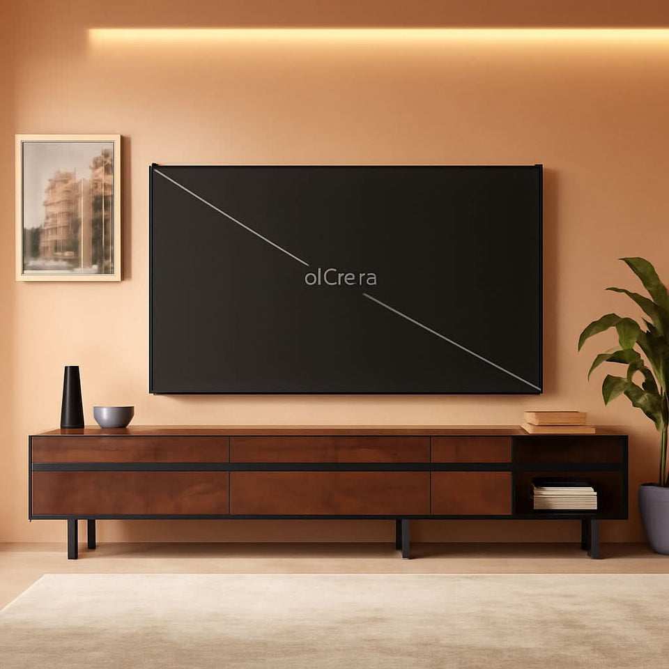 100 Inch TV Stand With Storage Walnut Wood Grain Finish