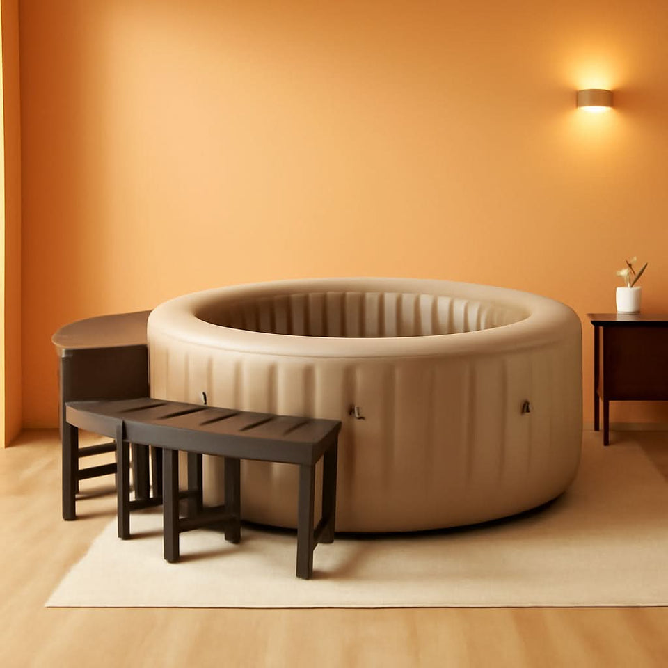 Two Medium Height PureSpa Benches For Four Person Spas Featuring Curved Seating Set