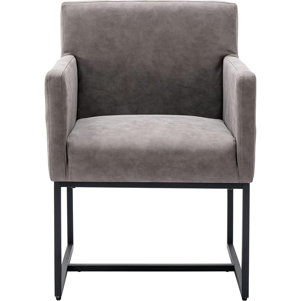 Set Of 4 Grey Upholstered Armchairs With Linen Fabric