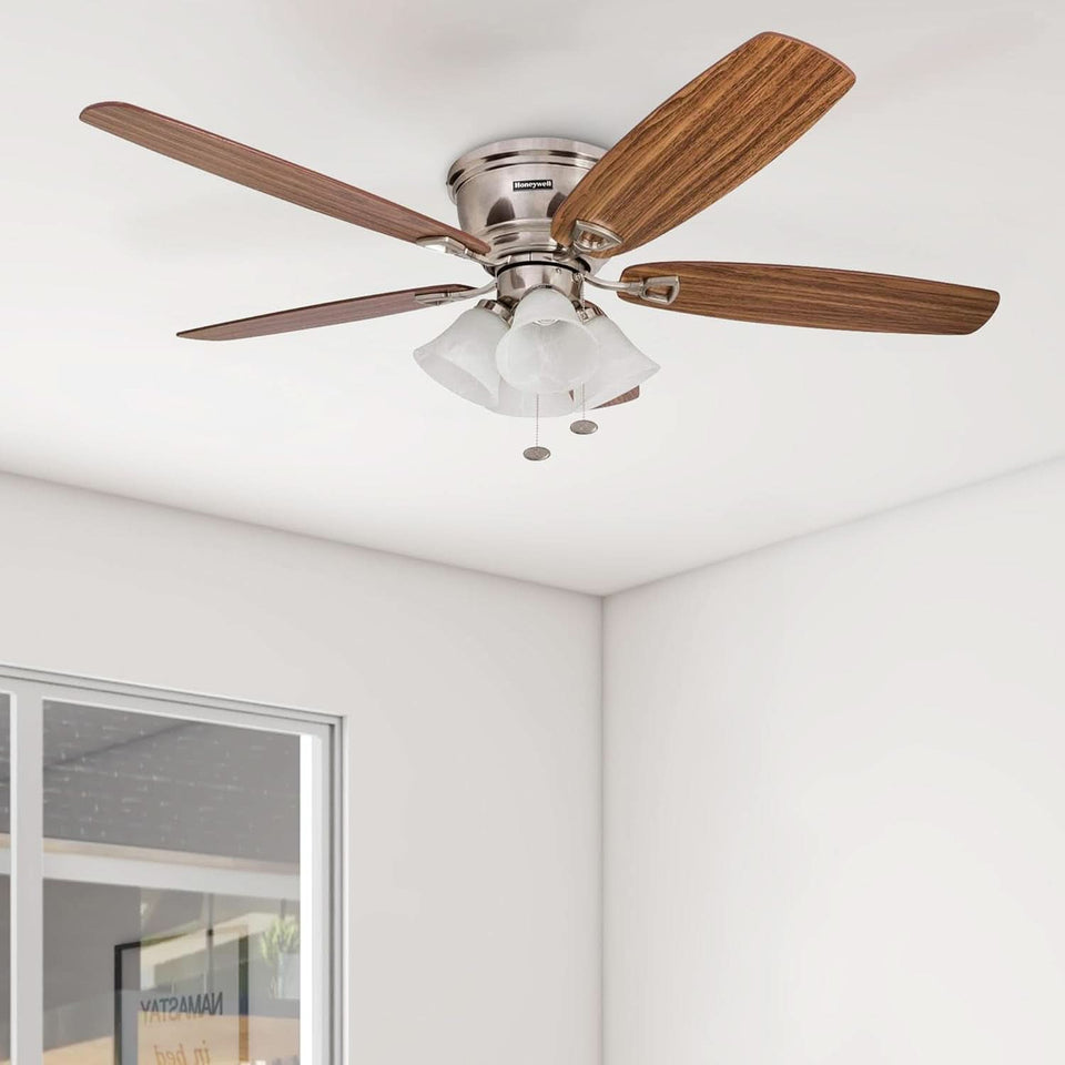 52 Inch Brushed Nickel LED Five Blade Ceiling Fan Light