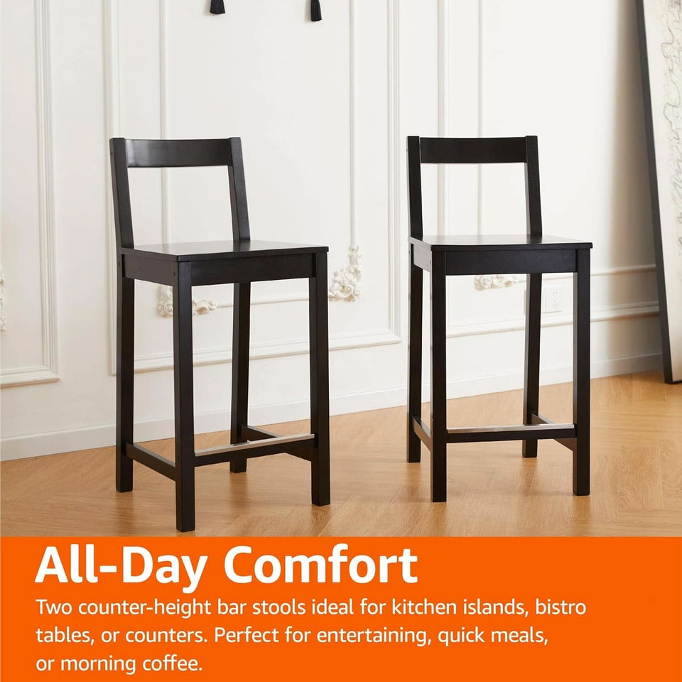 Black Wooden Bar Stools With Backrests Counter Height Set Of 2