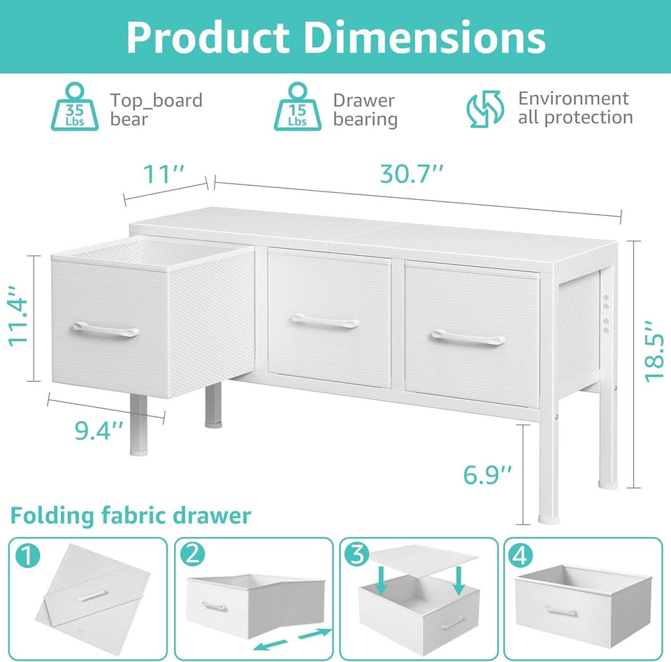 White Closet Storage Organizer With Fabric Drawers