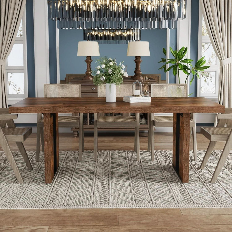 71 Inch Rustic Dining Table For 6 To 8 With Heavy Duty Legs