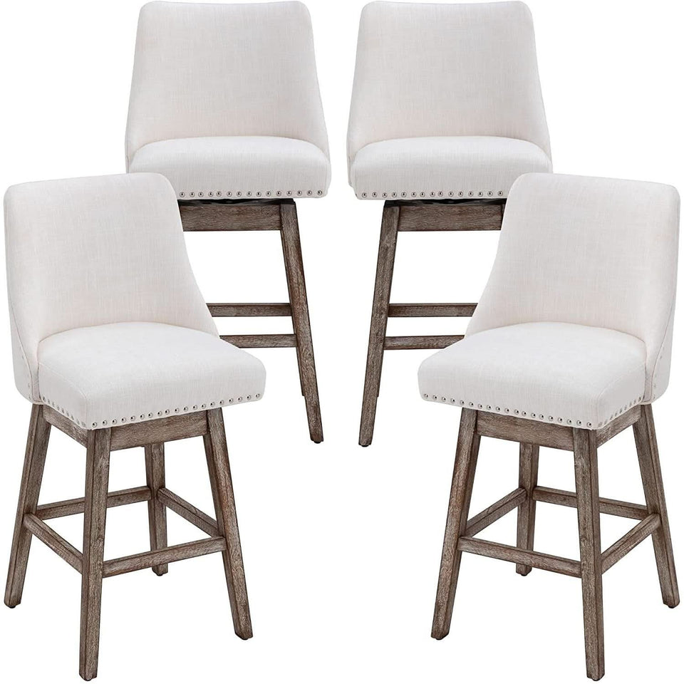 Swivel Upholstered Bar Stool With Back Wood Legs Set Of 4