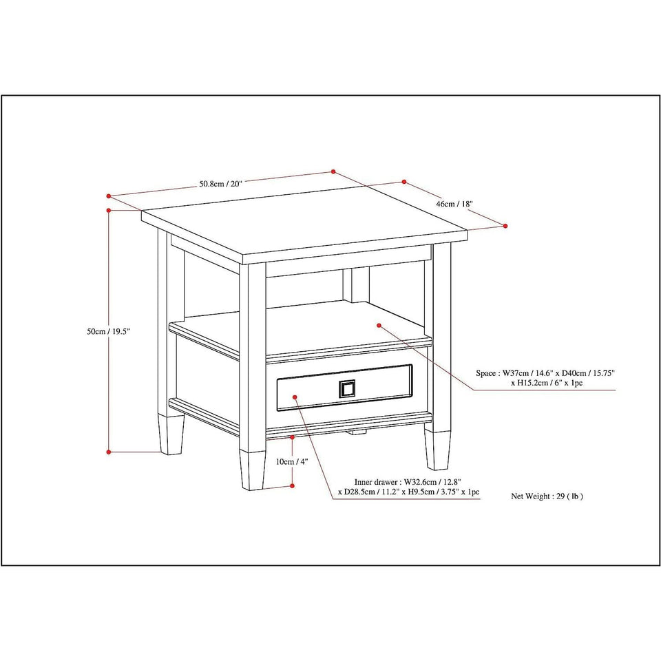 Solid Wood Rectangle End Table With Drawer Farmhouse Grey