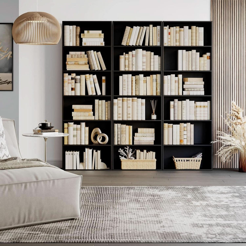 Six Tier Open Bookcase Tall Freestanding Shelving Black