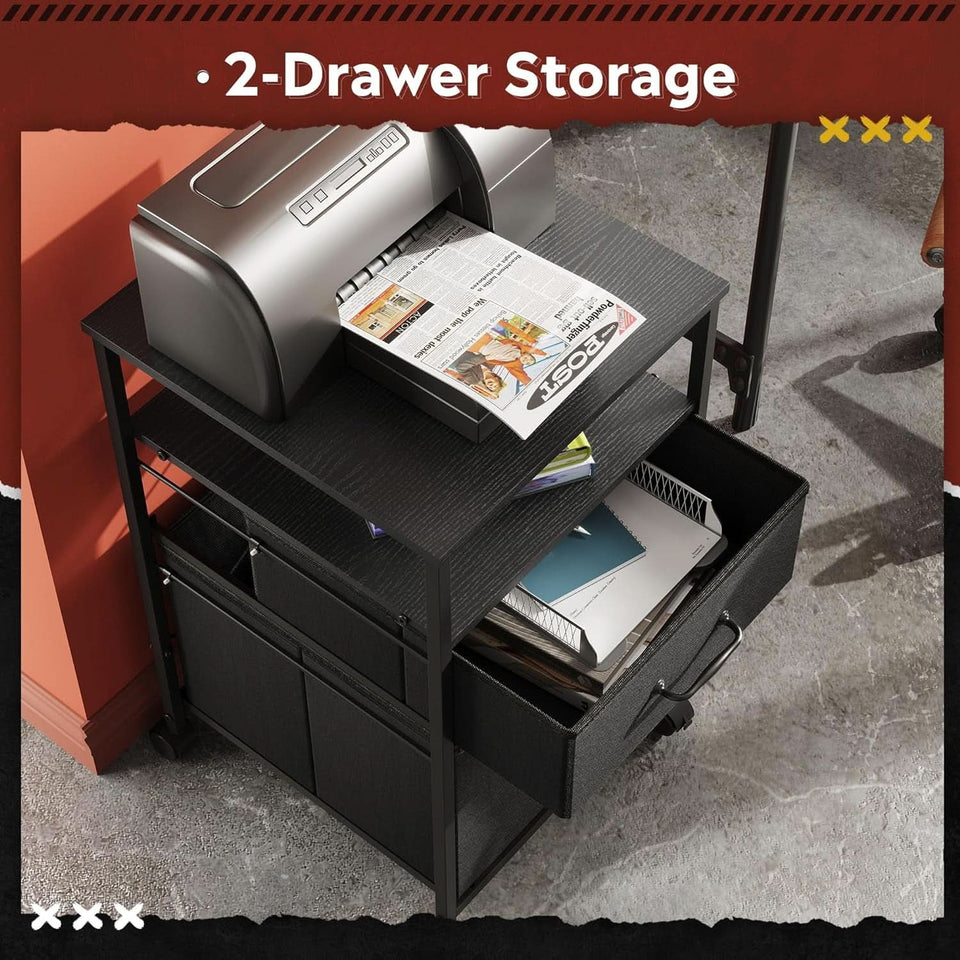 Mobile File Cabinet With Rolling Printer Stand Black Finish