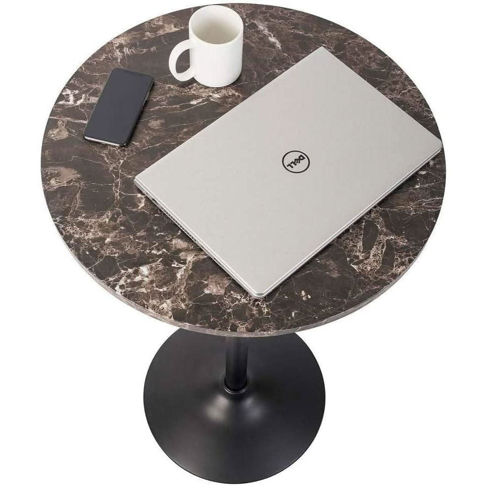 Round Pub Table With Faux Marble Top And Black Metal Base