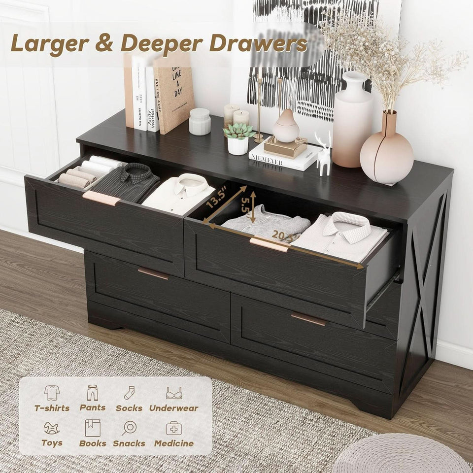 Contemporary Black 6 Drawer Dresser With SoftClosing