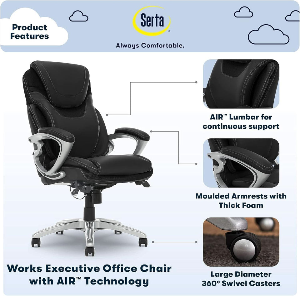 Black Executive Office Chair With Air Lumbar Technology